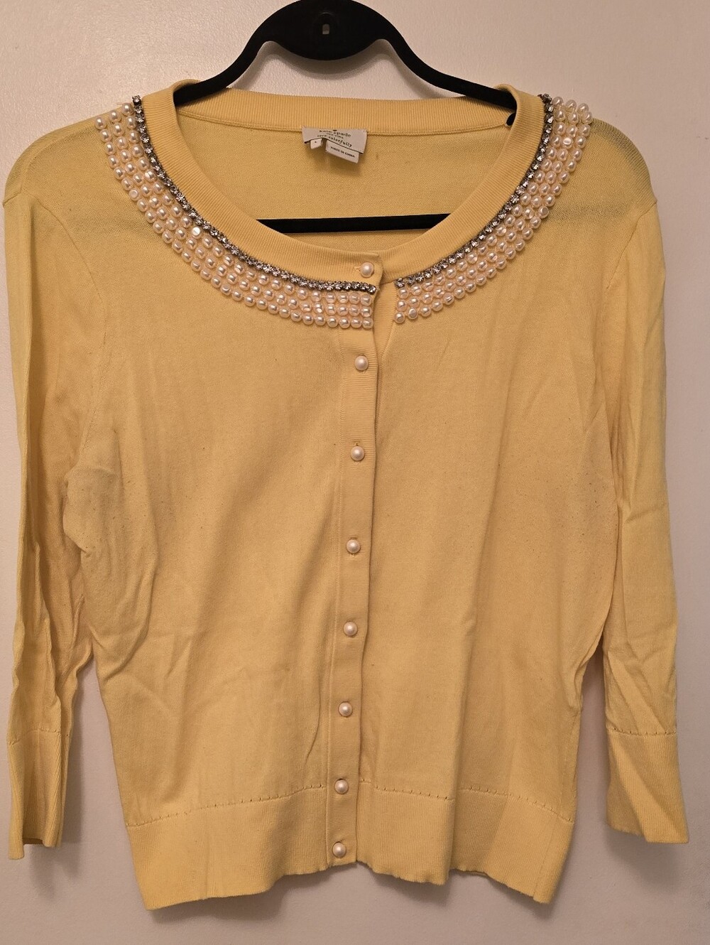 Kate Spade Yellow Pearl-Trim Cardigan Sweater